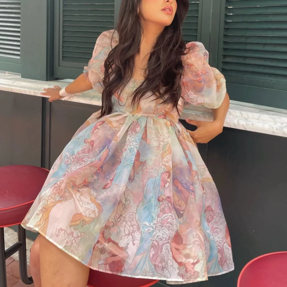 BEST Selkie The Mucha Puff Mini Dress Angel Print Party Cocktail Spring - Picture 5 of 13